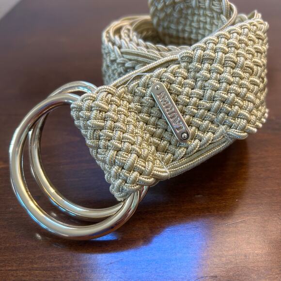 Lauren Ralph Lauren Gold Nylon Preppy Gold Plaque Double Ring Buckle Belt main image 4